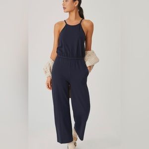 Sundry Navy Cotton Wide Leg Jumpsuit (from Anthropologie)